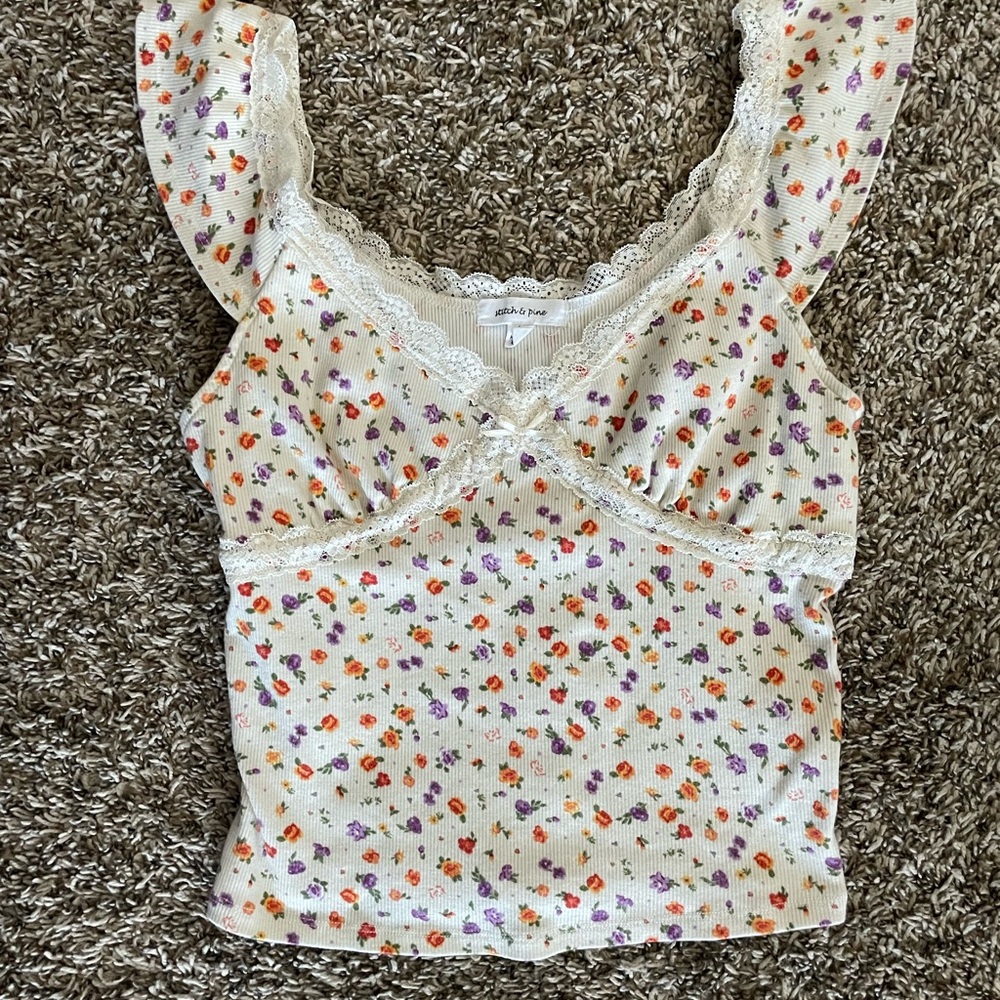 Anthropologie Floral Lace Trim Top